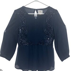 MAEVE Navy Blue Embellished Women's Top